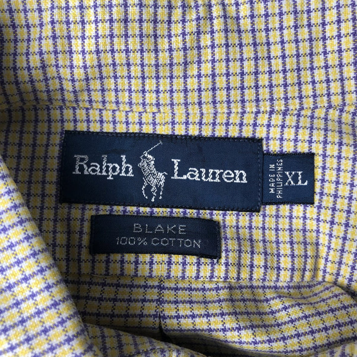 Ralph Lauren BLAKE short sleeve button down check shirt men's XL size cotton yellow type Vintage Second Hand