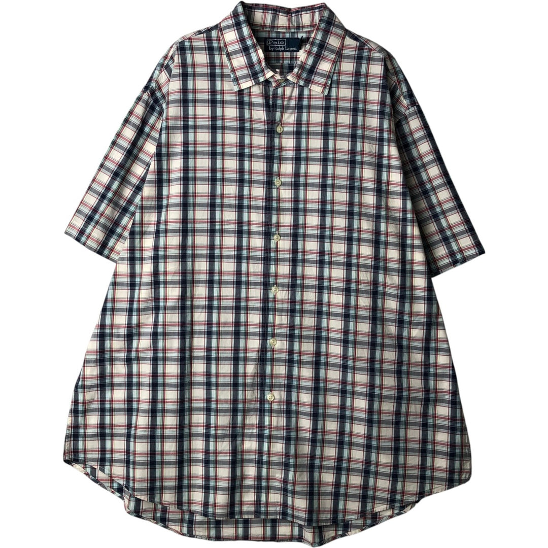 Ralph Lauren POLO by Ralph Lauren short sleeve cotton check shirt, men's XXL size cotton white type Vintage Second Hand
