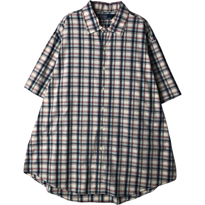 Ralph Lauren POLO by Ralph Lauren short sleeve cotton check shirt, men's XXL size cotton white type Vintage Second Hand
