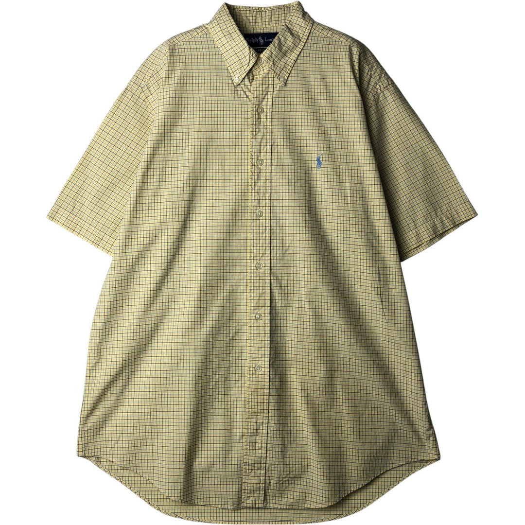 Ralph Lauren Classic Fit short sleeve button down check shirt, men's size L cotton yellow type Vintage Second Hand