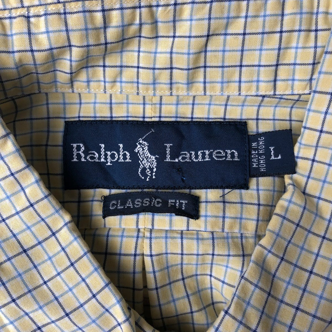 Ralph Lauren Classic Fit short sleeve button down check shirt, men's size L cotton yellow type Vintage Second Hand