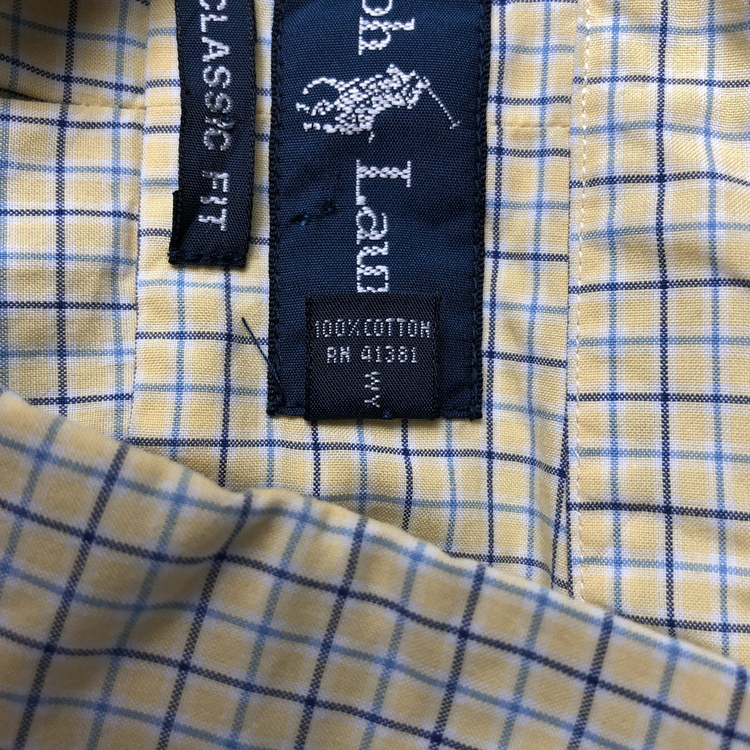 Ralph Lauren Classic Fit short sleeve button down check shirt, men's size L cotton yellow type Vintage Second Hand