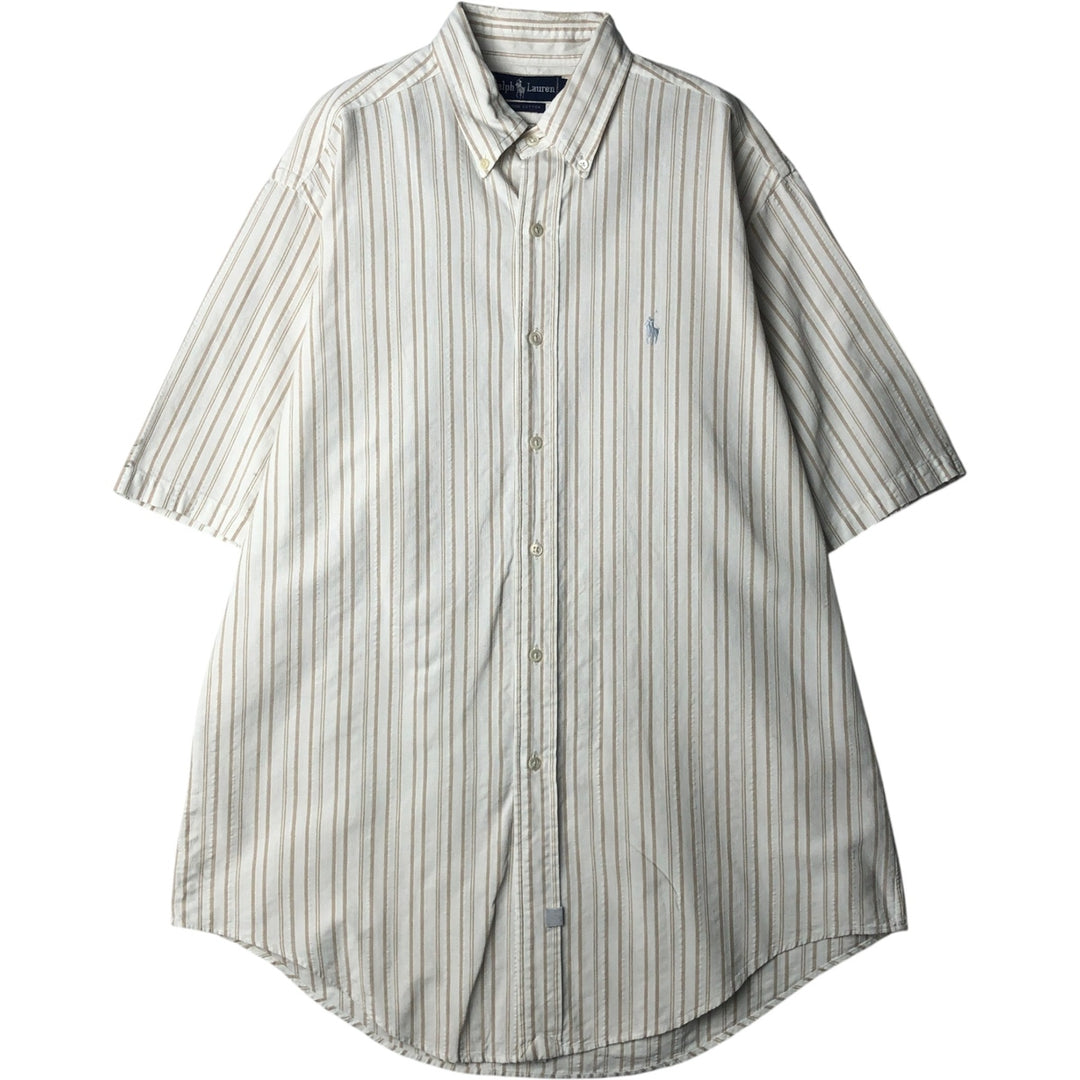 Ralph Lauren Multi-Stripe Short Sleeve Button-Down Striped Shirt, Men's Size L cotton white type Vintage Second Hand