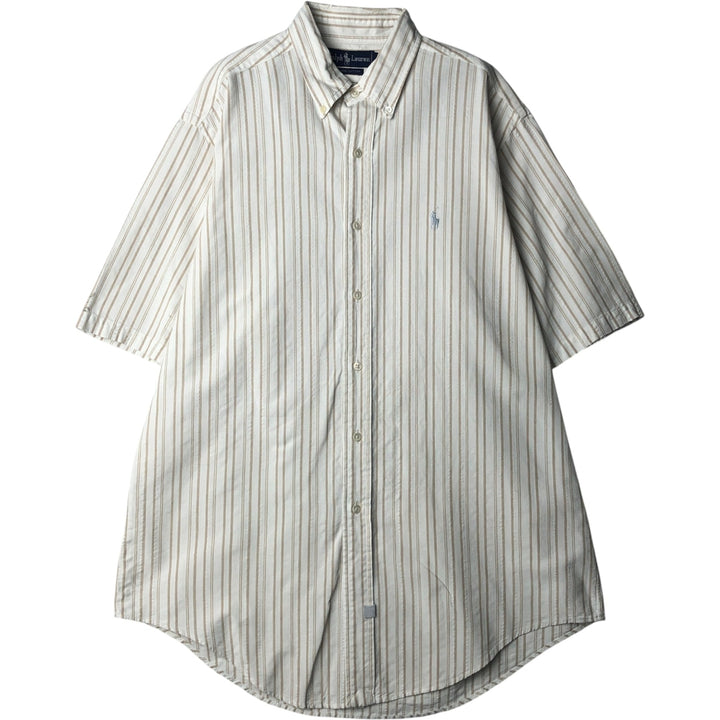 Ralph Lauren Multi-Stripe Short Sleeve Button-Down Striped Shirt, Men's Size L cotton white type Vintage Second Hand