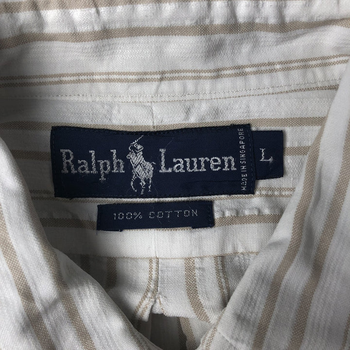 Ralph Lauren Multi-Stripe Short Sleeve Button-Down Striped Shirt, Men's Size L cotton white type Vintage Second Hand