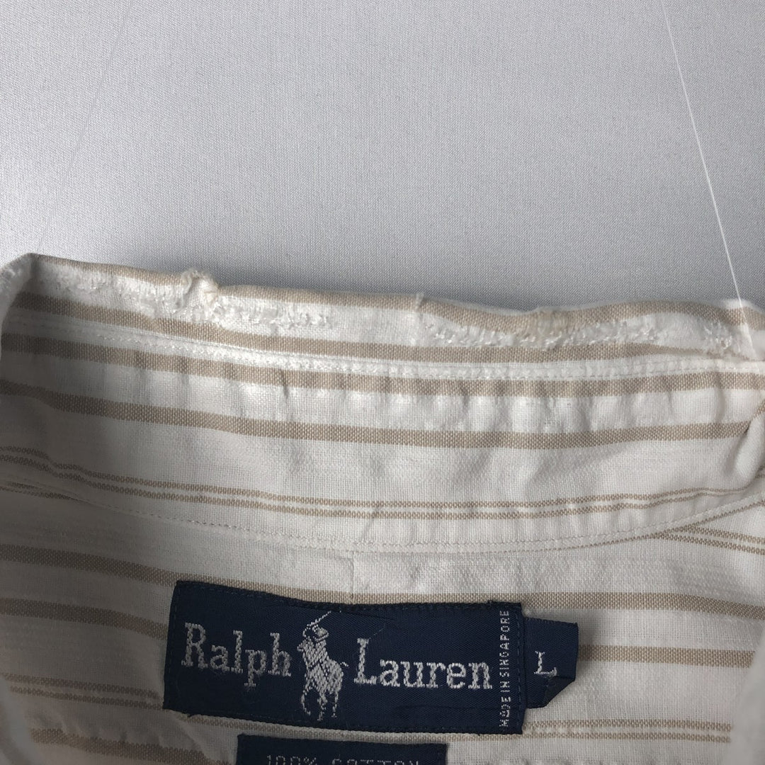 Ralph Lauren Multi-Stripe Short Sleeve Button-Down Striped Shirt, Men's Size L cotton white type Vintage Second Hand