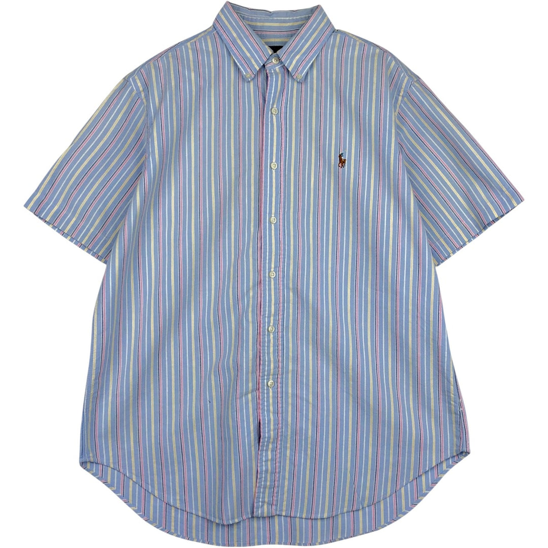 Ralph Lauren CLASSIC FIT Multi-Stripe Short-Sleeve Button-Down Striped Shirt, Men's Size L (approx.) cotton navy blue type Vintage Second Hand