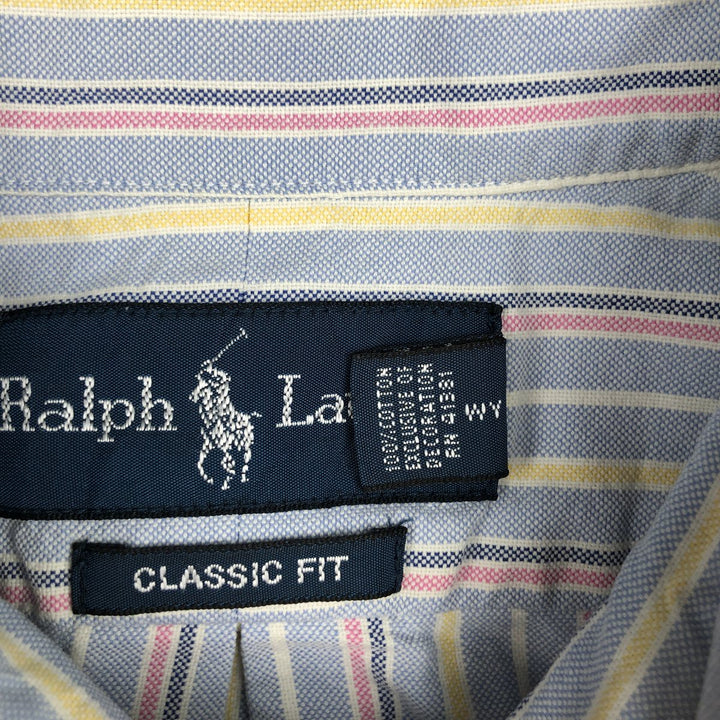 Ralph Lauren CLASSIC FIT Multi-Stripe Short-Sleeve Button-Down Striped Shirt, Men's Size L (approx.) cotton navy blue type Vintage Second Hand