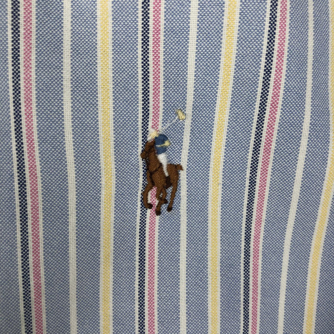 Ralph Lauren CLASSIC FIT Multi-Stripe Short-Sleeve Button-Down Striped Shirt, Men's Size L (approx.) cotton navy blue type Vintage Second Hand