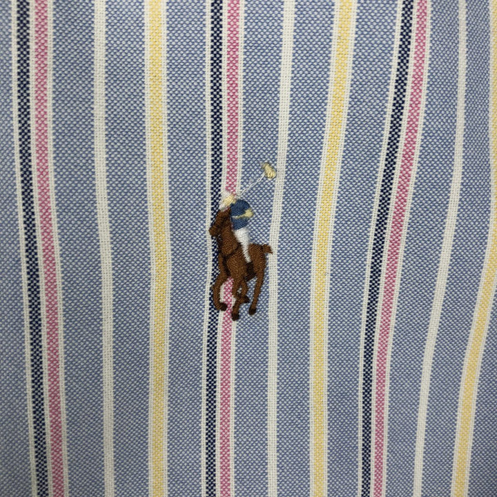 Ralph Lauren CLASSIC FIT Multi-Stripe Short-Sleeve Button-Down Striped Shirt, Men's Size L (approx.) cotton navy blue type Vintage Second Hand