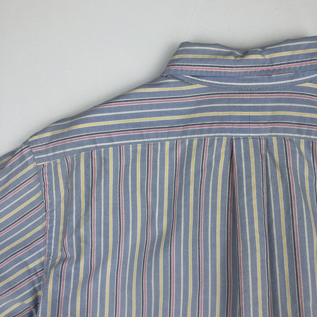 Ralph Lauren CLASSIC FIT Multi-Stripe Short-Sleeve Button-Down Striped Shirt, Men's Size L (approx.) cotton navy blue type Vintage Second Hand