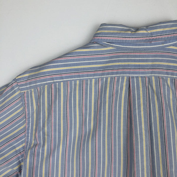 Ralph Lauren CLASSIC FIT Multi-Stripe Short-Sleeve Button-Down Striped Shirt, Men's Size L (approx.) cotton navy blue type Vintage Second Hand