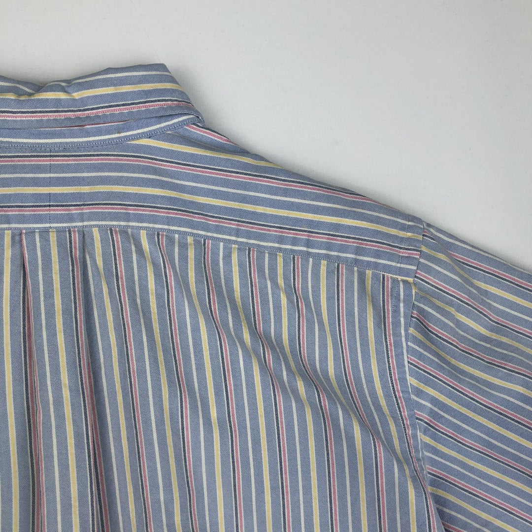 Ralph Lauren CLASSIC FIT Multi-Stripe Short-Sleeve Button-Down Striped Shirt, Men's Size L (approx.) cotton navy blue type Vintage Second Hand