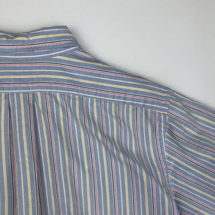 Ralph Lauren CLASSIC FIT Multi-Stripe Short-Sleeve Button-Down Striped Shirt, Men's Size L (approx.) cotton navy blue type Vintage Second Hand