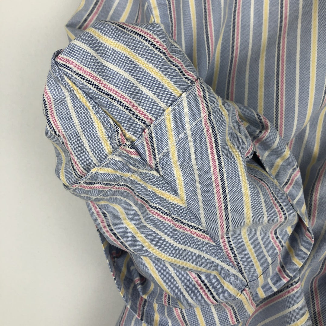 Ralph Lauren CLASSIC FIT Multi-Stripe Short-Sleeve Button-Down Striped Shirt, Men's Size L (approx.) cotton navy blue type Vintage Second Hand