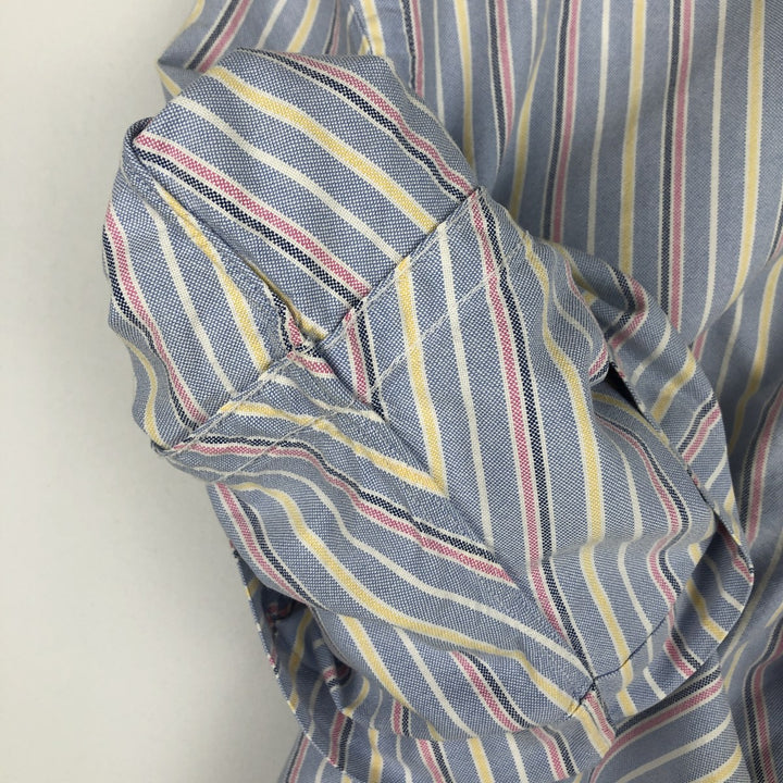 Ralph Lauren CLASSIC FIT Multi-Stripe Short-Sleeve Button-Down Striped Shirt, Men's Size L (approx.) cotton navy blue type Vintage Second Hand