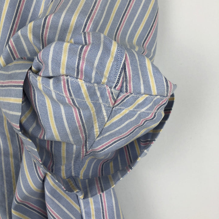 Ralph Lauren CLASSIC FIT Multi-Stripe Short-Sleeve Button-Down Striped Shirt, Men's Size L (approx.) cotton navy blue type Vintage Second Hand