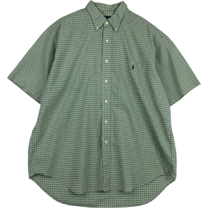 Ralph Lauren BARTLETT short sleeve button down check shirt, men's XL size cotton Khaki type sage green Vintage Second Hand