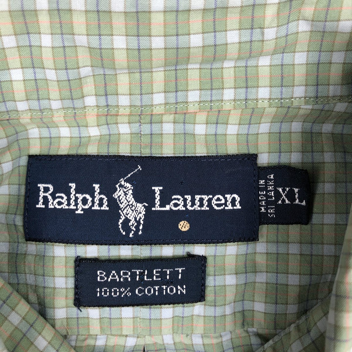 Ralph Lauren BARTLETT short sleeve button down check shirt, men's XL size cotton Khaki type sage green Vintage Second Hand