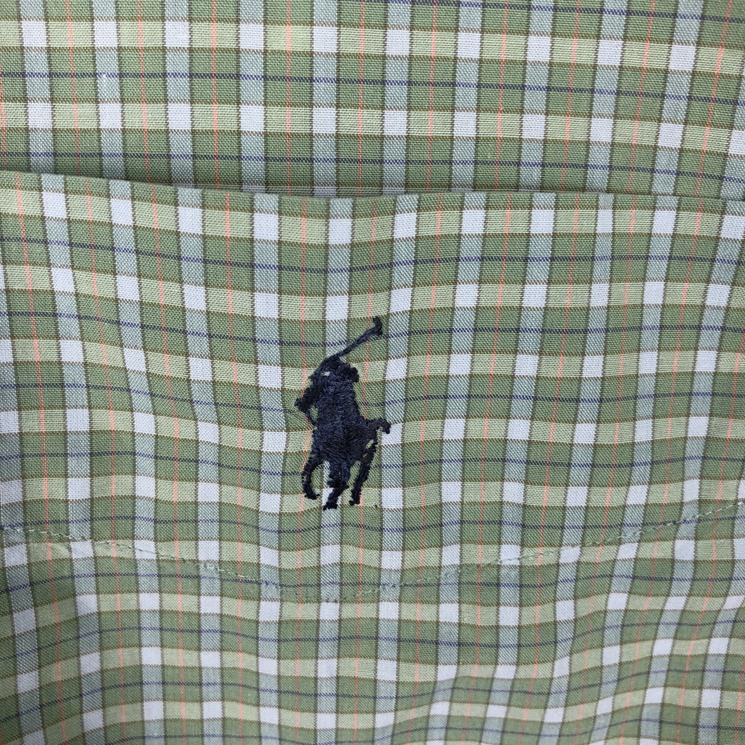 Ralph Lauren BARTLETT short sleeve button down check shirt, men's XL size cotton Khaki type sage green Vintage Second Hand