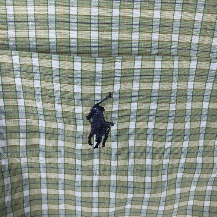 Ralph Lauren BARTLETT short sleeve button down check shirt, men's XL size cotton Khaki type sage green Vintage Second Hand