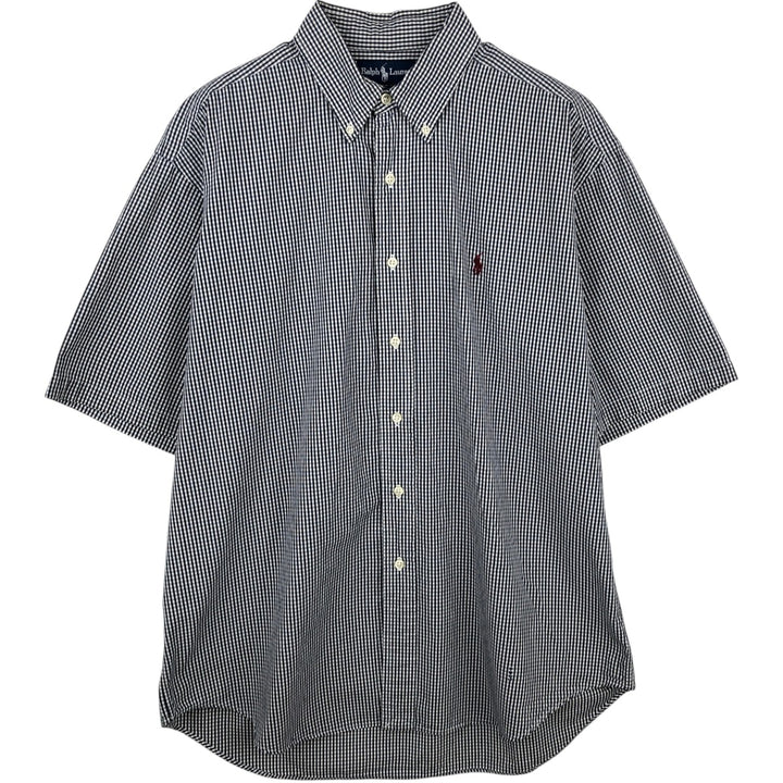 Ralph Lauren BLAKE Gingham Check Short Sleeve Button Down Check Shirt Men's Size L cotton navy blue type Vintage Second Hand
