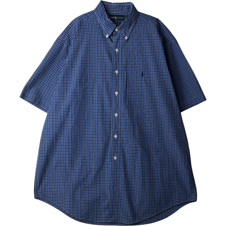 Ralph Lauren Classic Fit short sleeve button down check shirt, men's size XL cotton navy blue type Vintage Second Hand