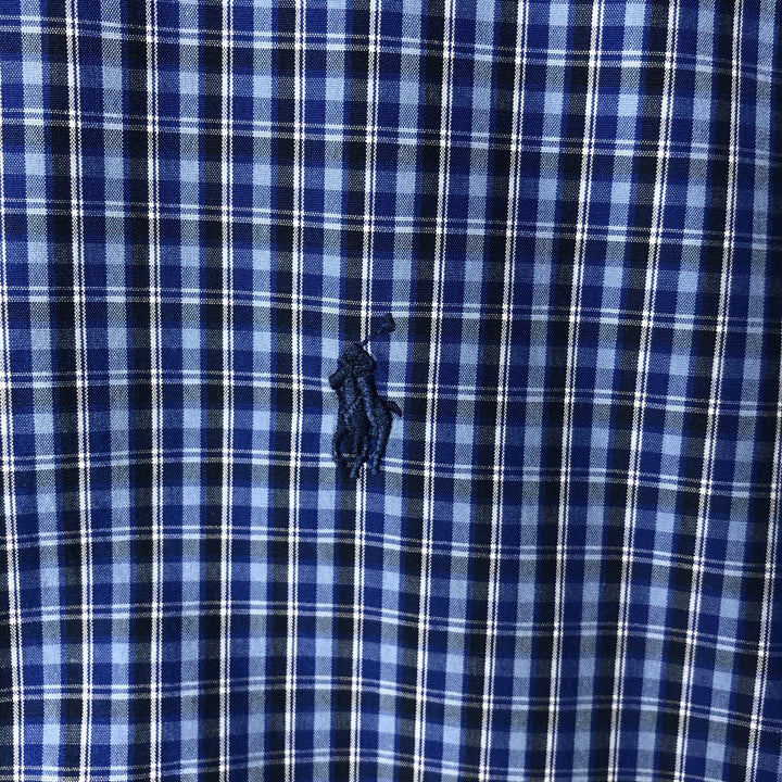 Ralph Lauren Classic Fit short sleeve button down check shirt, men's size XL cotton navy blue type Vintage Second Hand