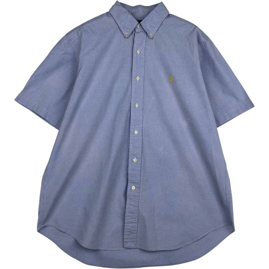 Ralph Lauren CLASSIC FIT Gingham Check Short-Sleeve Button-Down Check Shirt (Men's Size L) cotton blue type Vintage Second Hand