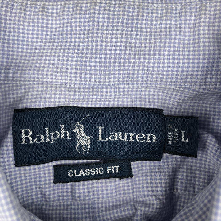 Ralph Lauren CLASSIC FIT Gingham Check Short-Sleeve Button-Down Check Shirt (Men's Size L) cotton blue type Vintage Second Hand