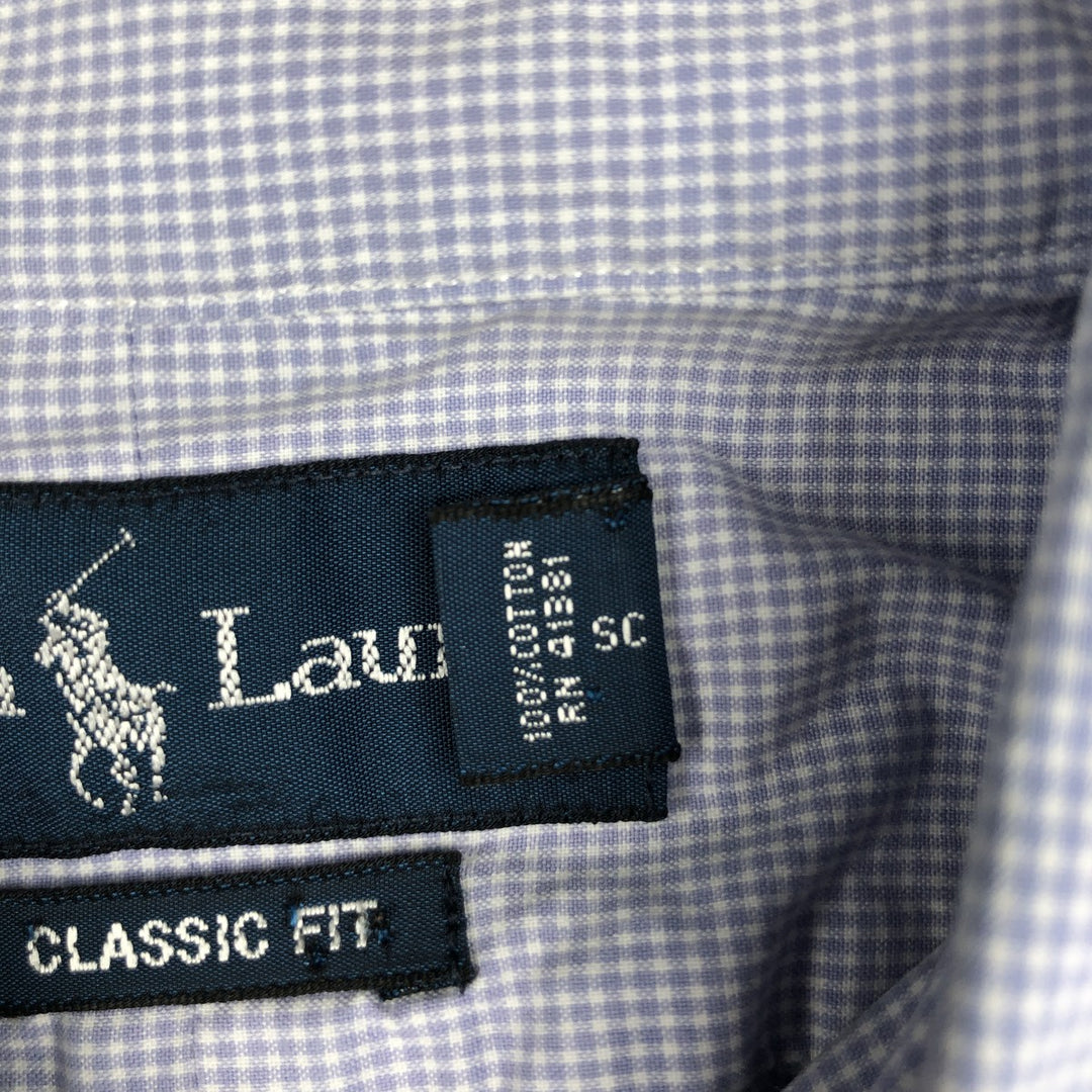 Ralph Lauren CLASSIC FIT Gingham Check Short-Sleeve Button-Down Check Shirt (Men's Size L) cotton blue type Vintage Second Hand