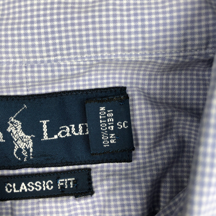 Ralph Lauren CLASSIC FIT Gingham Check Short-Sleeve Button-Down Check Shirt (Men's Size L) cotton blue type Vintage Second Hand