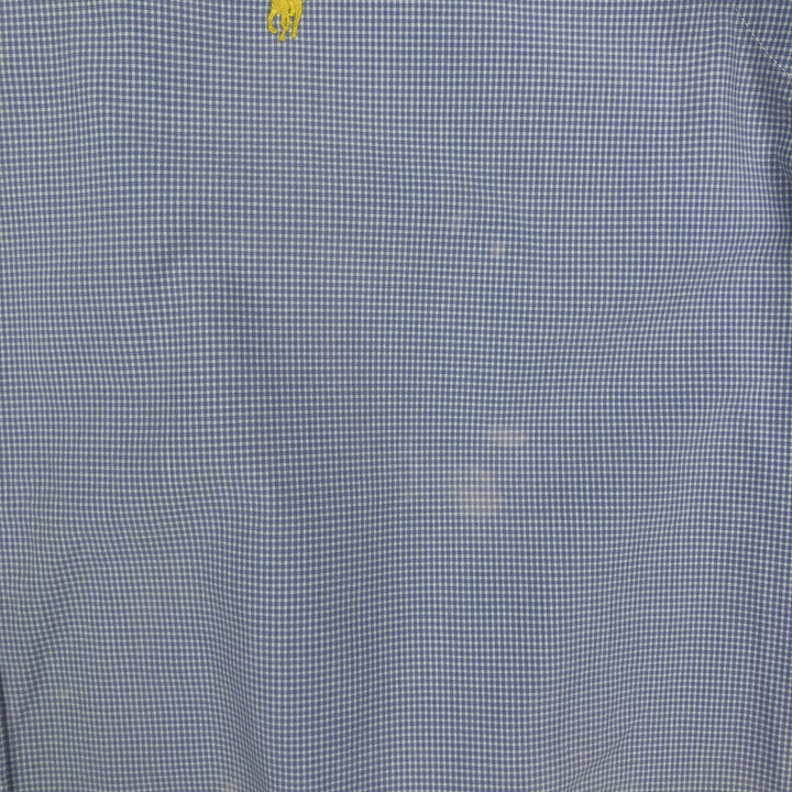 Ralph Lauren CLASSIC FIT Gingham Check Short-Sleeve Button-Down Check Shirt (Men's Size L) cotton blue type Vintage Second Hand