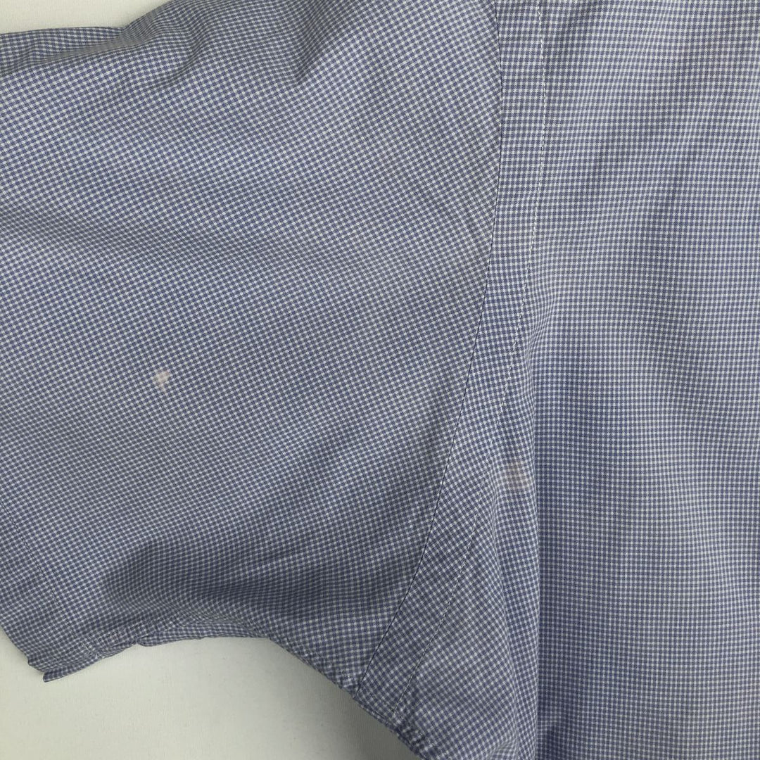Ralph Lauren CLASSIC FIT Gingham Check Short-Sleeve Button-Down Check Shirt (Men's Size L) cotton blue type Vintage Second Hand