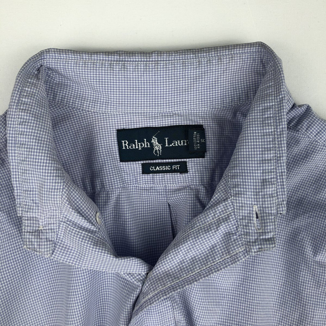 Ralph Lauren CLASSIC FIT Gingham Check Short-Sleeve Button-Down Check Shirt (Men's Size L) cotton blue type Vintage Second Hand
