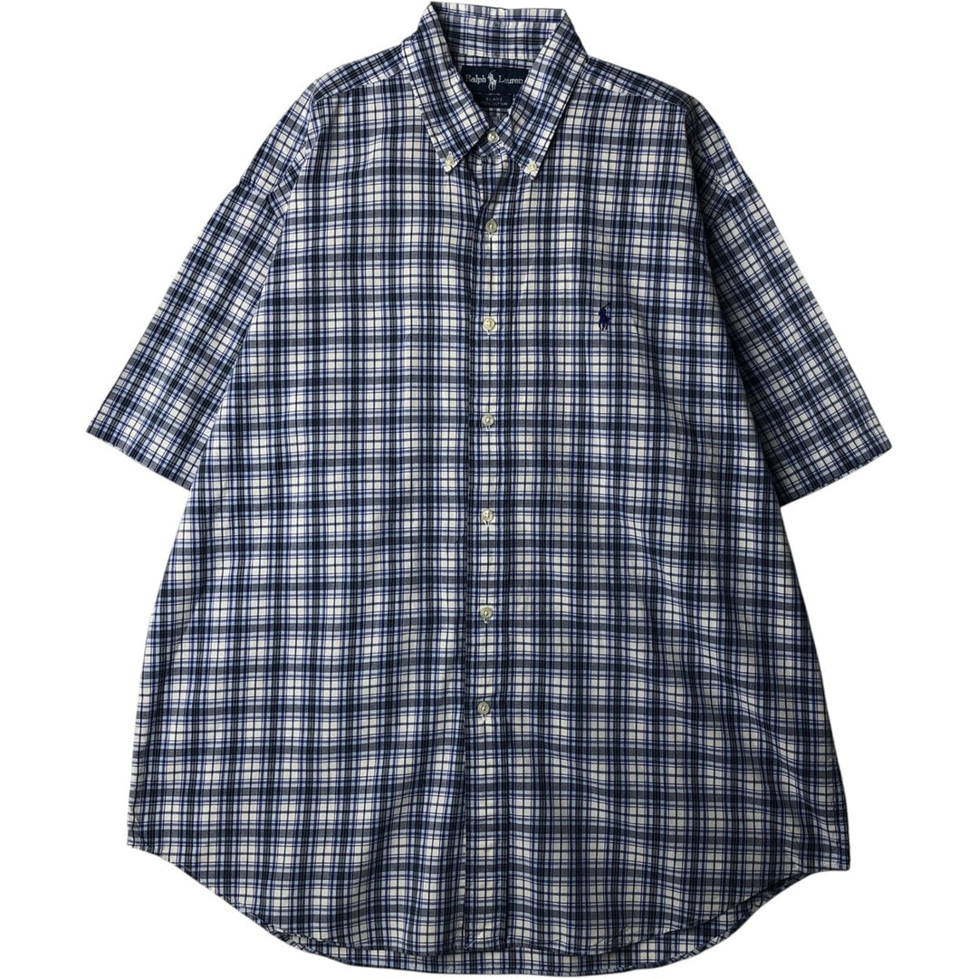 Ralph Lauren BLAKE short sleeve button down check shirt, men's size L cotton white type Vintage Second Hand