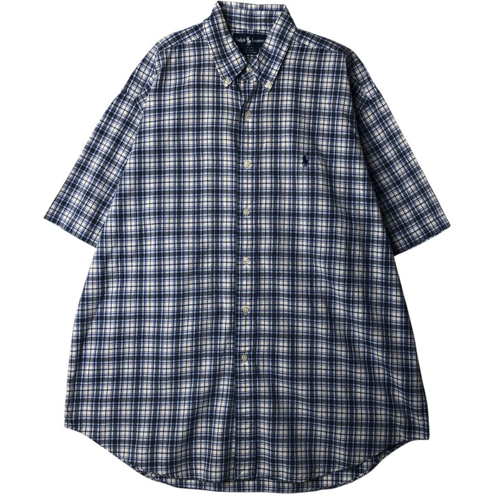Ralph Lauren BLAKE short sleeve button down check shirt, men's size L cotton white type Vintage Second Hand