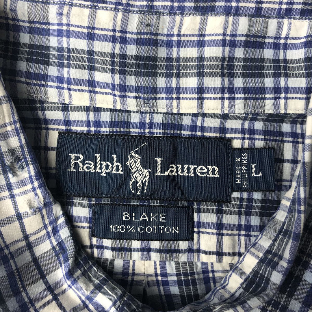 Ralph Lauren BLAKE short sleeve button down check shirt, men's size L cotton white type Vintage Second Hand