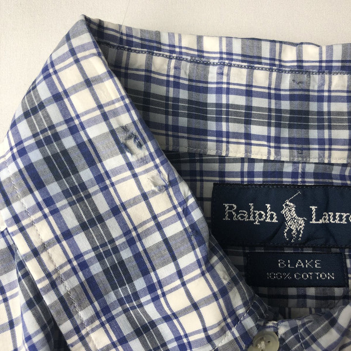 Ralph Lauren BLAKE short sleeve button down check shirt, men's size L cotton white type Vintage Second Hand