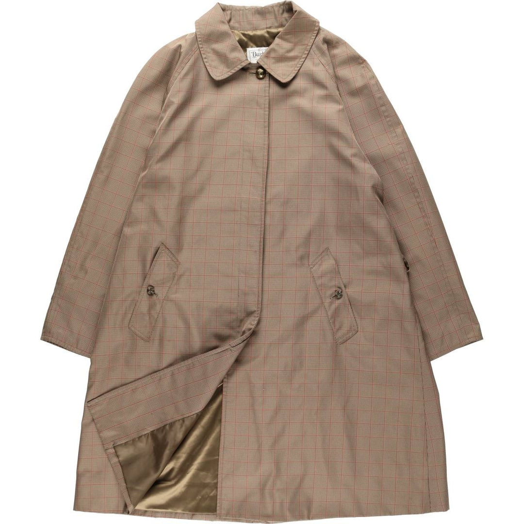 Burberry's check pattern houndstooth pattern trench coat/balmacaan coat, women's size L equivalent. polyester beige type brown Vintage Second Hand