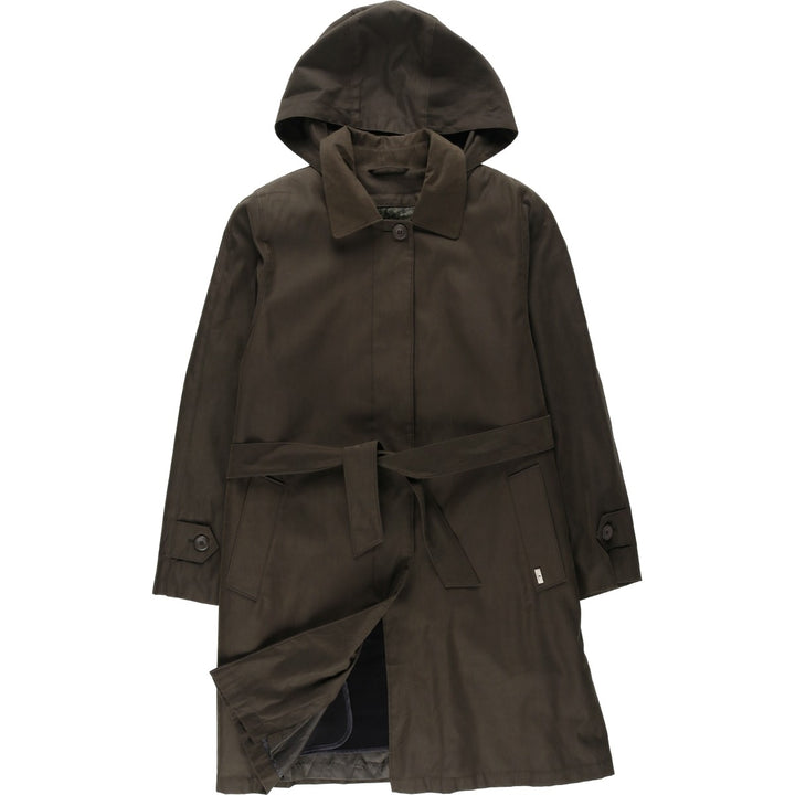 London Fog hooded stand-collar coat/balmacaan coat, women's size M (approx.) polyester Khaki type Vintage Second Hand
