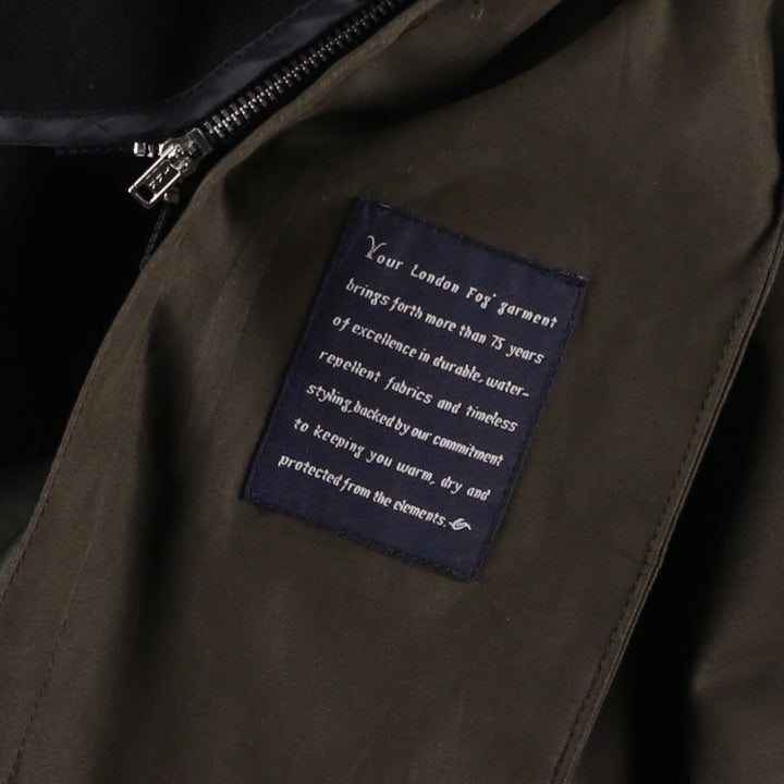 London Fog hooded stand-collar coat/balmacaan coat, women's size M (approx.) polyester Khaki type Vintage Second Hand