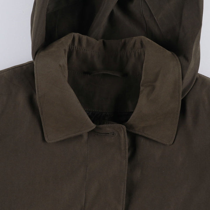 London Fog hooded stand-collar coat/balmacaan coat, women's size M (approx.) polyester Khaki type Vintage Second Hand