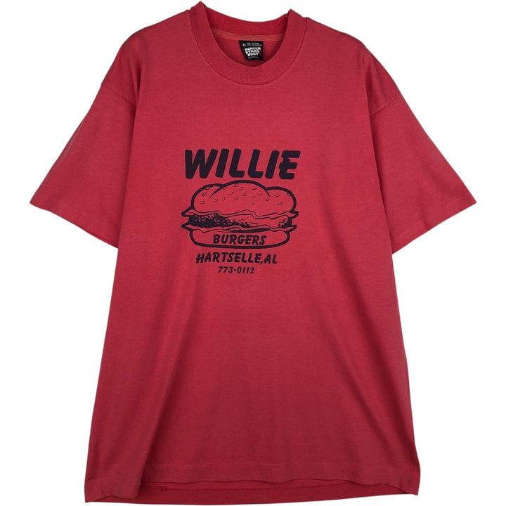 90'S Screen Stars Willie's Burgers Advertising T-Shirt, Made in USA, Men's XL equivalent, Vintage cotton pink type Vintage Second Hand