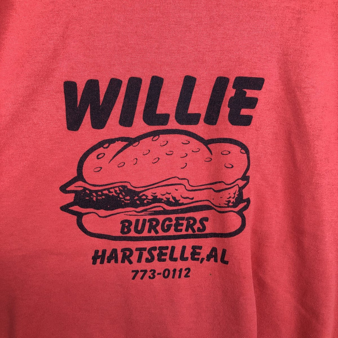 90'S Screen Stars Willie's Burgers Advertising T-Shirt, Made in USA, Men's XL equivalent, Vintage cotton pink type Vintage Second Hand