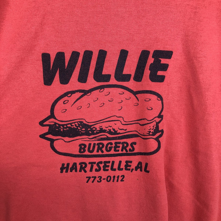 90'S Screen Stars Willie's Burgers Advertising T-Shirt, Made in USA, Men's XL equivalent, Vintage cotton pink type Vintage Second Hand