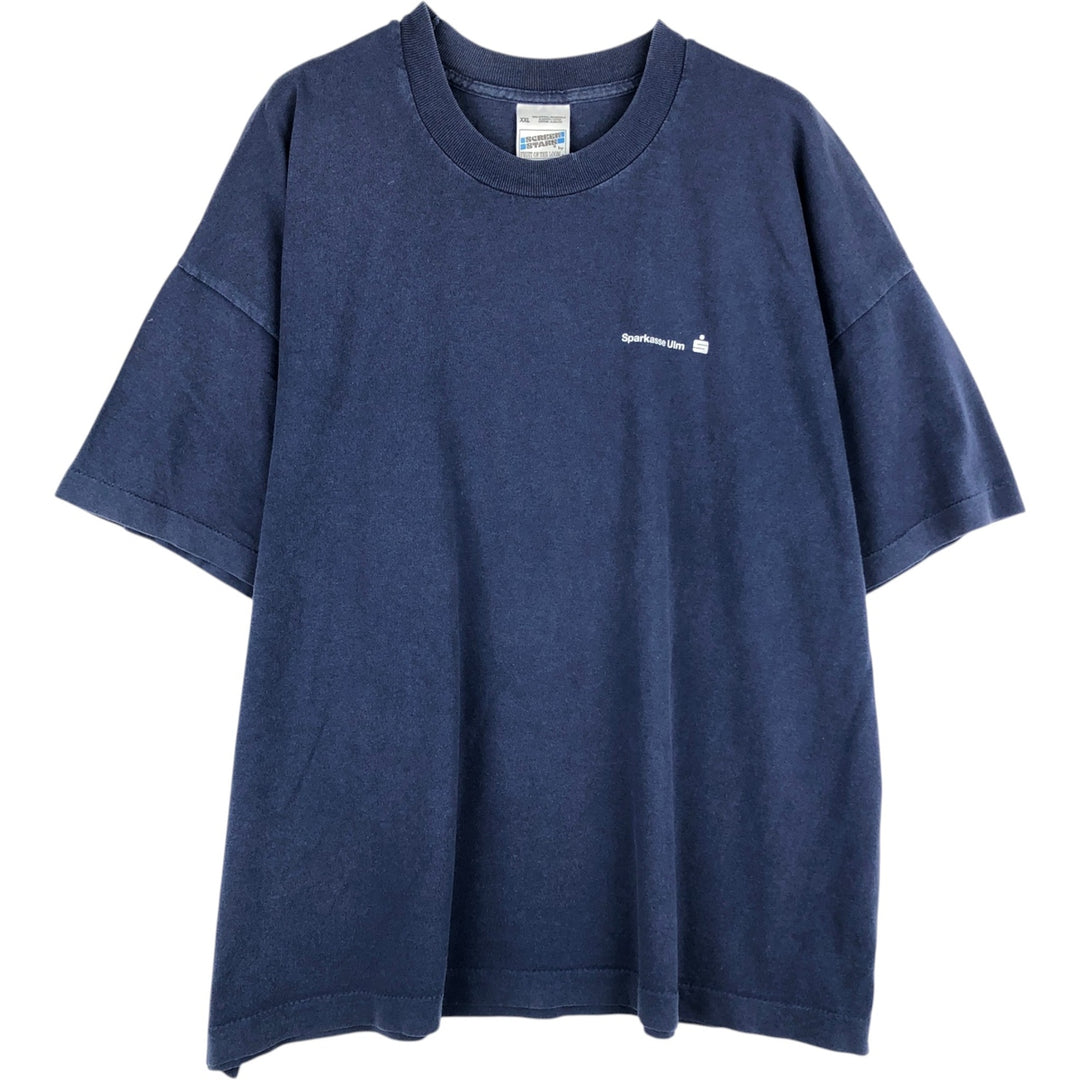 90'S Screen Stars Sparkasse Ulm Savings Bank Advertising T-Shirt, Men's XXL equivalent, Vintage cotton navy blue type Vintage Second Hand