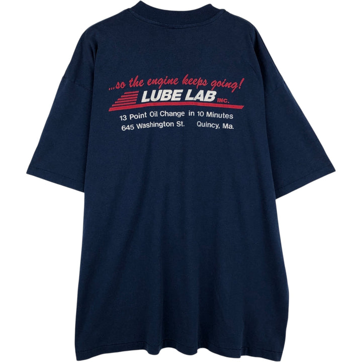 1980'S Hanes LUBE LAB INC Advertising T-Shirt, Made in USA, Men's XXL equivalent, Vintage cotton navy blue type Vintage Second Hand