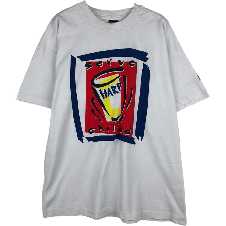 90'S Screen Stars Harp Lager Advertising T-Shirt, Men's XL equivalent, Vintage cotton white type Vintage Second Hand