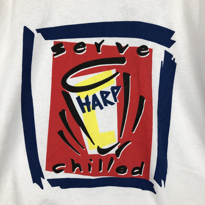 90'S Screen Stars Harp Lager Advertising T-Shirt, Men's XL equivalent, Vintage cotton white type Vintage Second Hand
